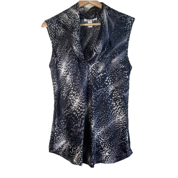 Kenneth Cole New York Women size 6 Black Gray Animal Print Silk Sleeveless Top - Picture 1 of 8